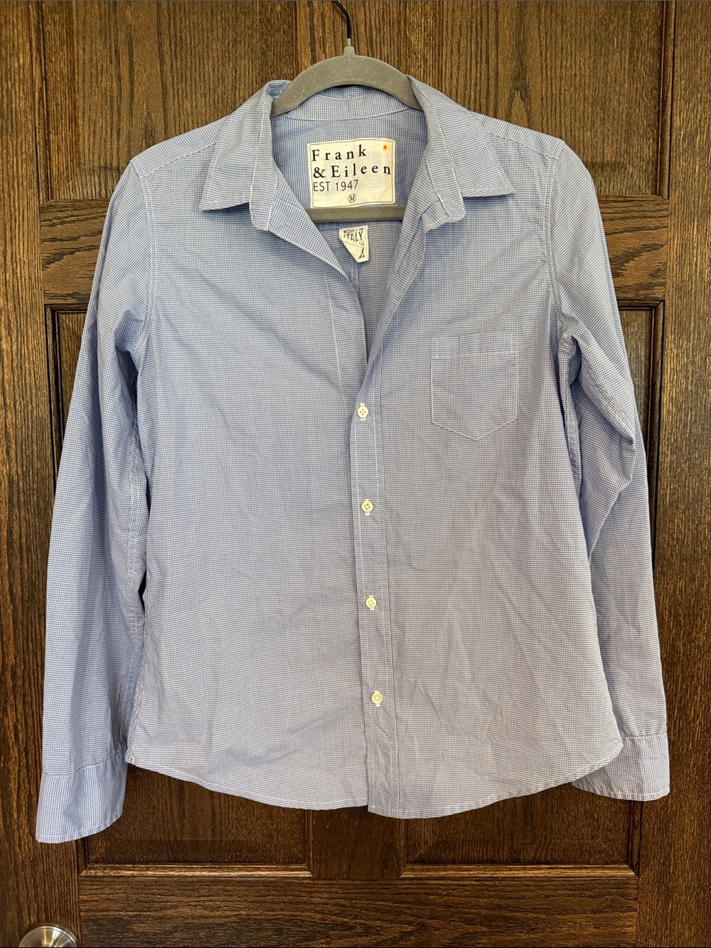 Frank & Eileen Women’s Blue Micro-Check Gingham Button-Down Shirt Size M